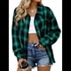 thumbnail image 2 of Camisas de Franela con Botones para Mujer, Camisas A Cuadros de Larga, Blusa Informal de Negocios. Verde L, 2 of 10