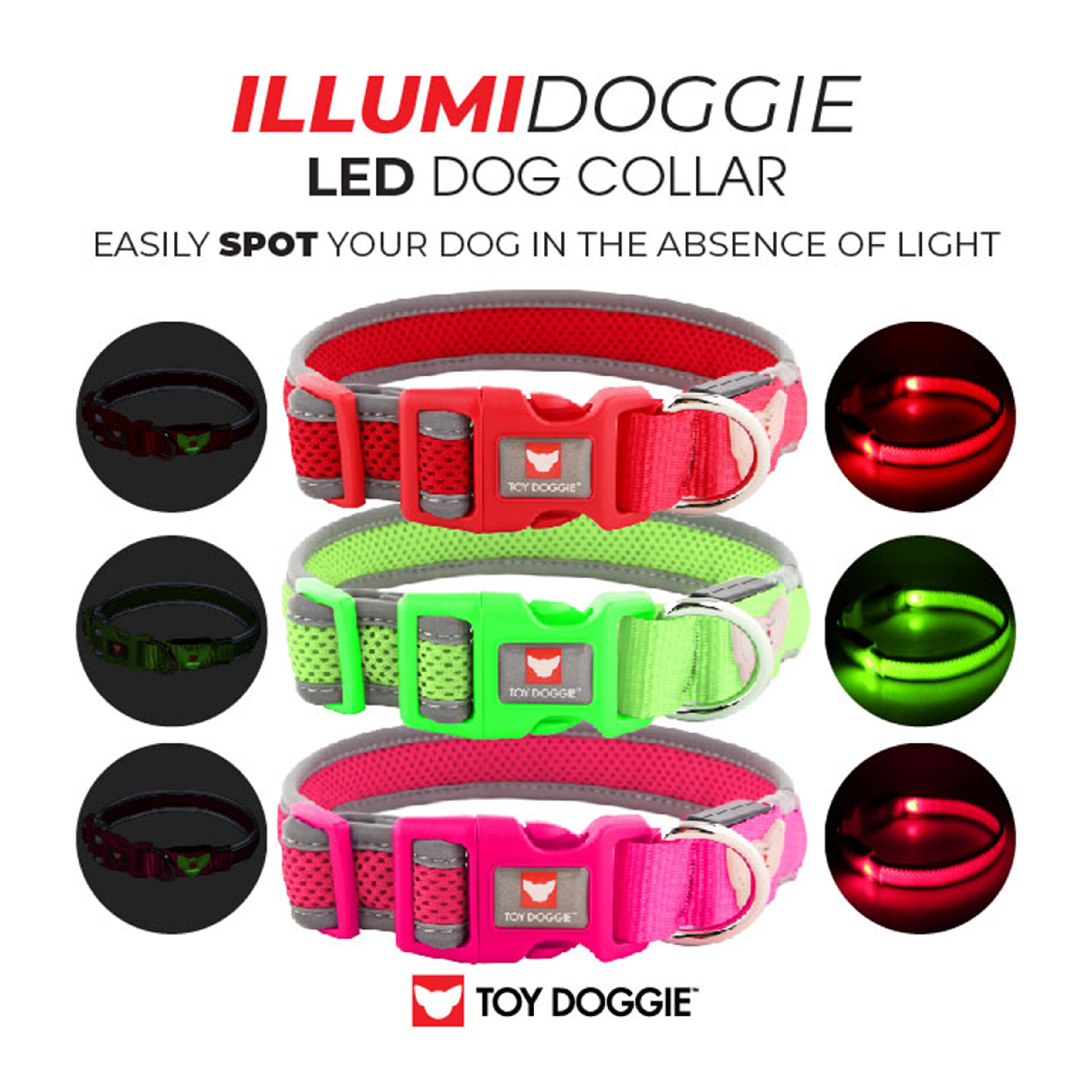 Illumidoggie LED Dog Collar L - Safety Green for Large Dogs from Toy Doggie Brand