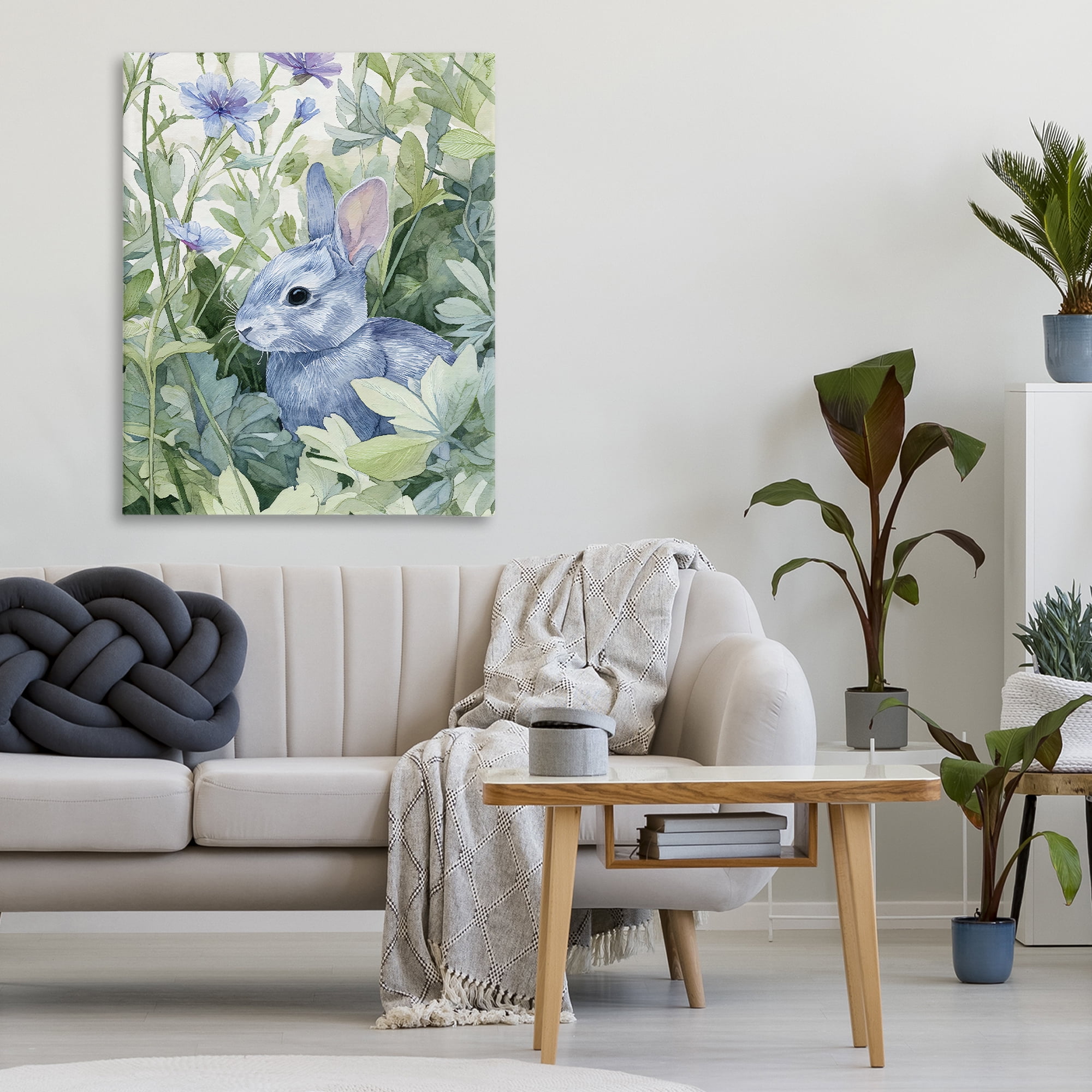 Stupell Industries Blue Bunny Among Leaves Canvas Wall Art, design by Franklyn Gregory