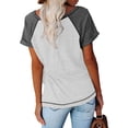 thumbnail image 2 of Jewelreauty Womens Short Sleeve Shirt Round Neck Raglan Sleeve Patchwork T-Shirts Casual Lightweight Cozy Tee (S, White), 2 of 6