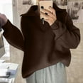 thumbnail image 2 of Women's Casual Sweater 1/4 Zipper V Neck Long Sleeve Lapel Pullover Loose Fit Sweaters Fall Winter Tops (Free Size, Coffee), 2 of 3