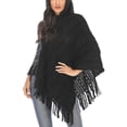 thumbnail image 5 of SHCKE Casual Hooded Cape for Women Loose Cape Shawl Hooded Poncho Sweater Solid Knit Pullover Fringed Cape Asymmetric Knit Poncho, 5 of 6