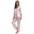 thumbnail image 4 of Womens Silk Satin Pajamas Loungewear Two-piece 3/4 Sleeve Long Pants Sleepwear Pj Set, 4 of 7