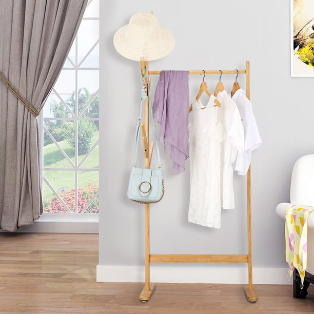 LANGRIA Bamboo Clothes Rack Garment Rack,Single Rail Bamboo Garment