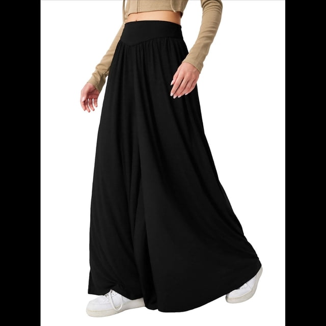 Pantalones Palazzo Holgados de Cintura Alta Elástica para Mujer, Informales, con Bolsillos, Holgados y Largos de Otoño Negro M