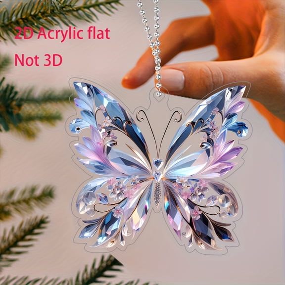 2D Flat Crystal Style Butterfly Crystal Pendant - 2D elegant butterfly design, colorful, suitable for car rearview mirror decoration, backpack keychain gift, perfect gift, 2D flat