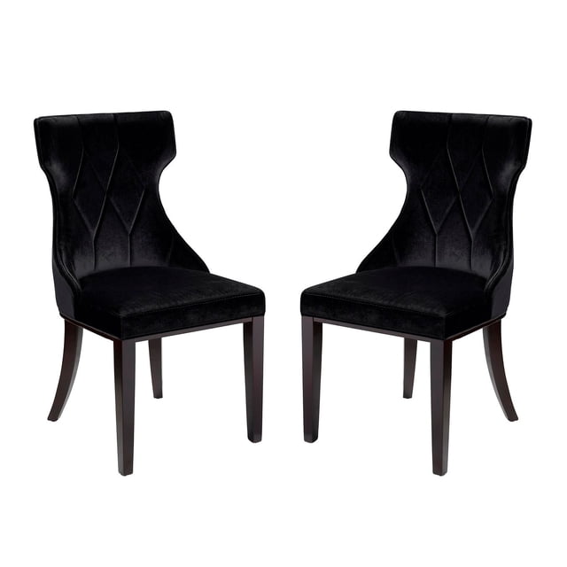 Manhattan Comfort Reine Black and Walnut Velvet Dining Chair (Set of Two)