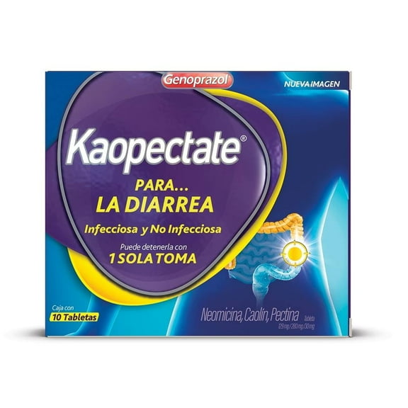 Genoprazol Kaopectate Neomicina 129 mg / Caolín 280 mg / Pectina 30 mg 10 tabletas
