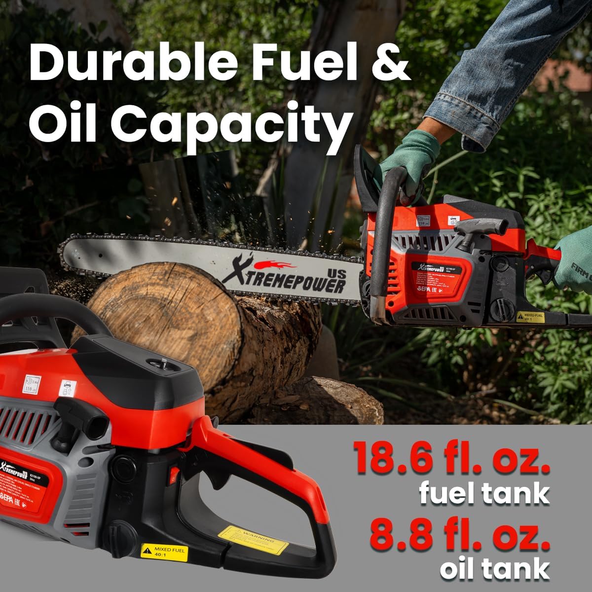 XtremepowerUS 22" Chainsaw 58cc Gas Engine Wood Cutting Aluminum Gasoline Gas 2-Stroke Chainsaw Cutting Wood Cutter Industry Engine Motor EPA
