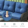 thumbnail image 6 of POCASSY 5PCS Outdoor Furniture Set with 30" Propane Fire Pit Table, Outdoor Conversation Set with All Weather Gray Wicker Sectional Sofa and Swivel Chair for Balcony, Porch, Garden - Gray/Blue, 6 of 9