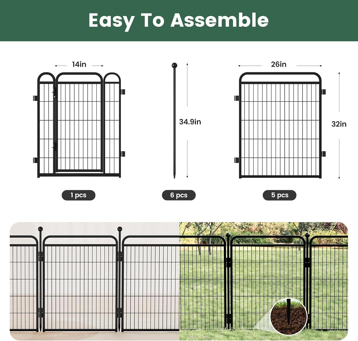 LibraMAL  Dog Playpens, 32" H 6 Panels Dog Pen Outdoor/Indoor Dog Fence Exercise Pen for Small/Medium/Large Dogs, Foldable Pet Play Yard Gate with Gravity Automatic Lock, Pet Playpen, Black