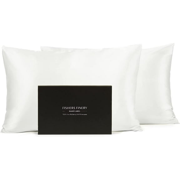 Fishers Finery 30mm 100% Pure Mulberry Silk Pillowcase Set (White, King, 2 Pack)