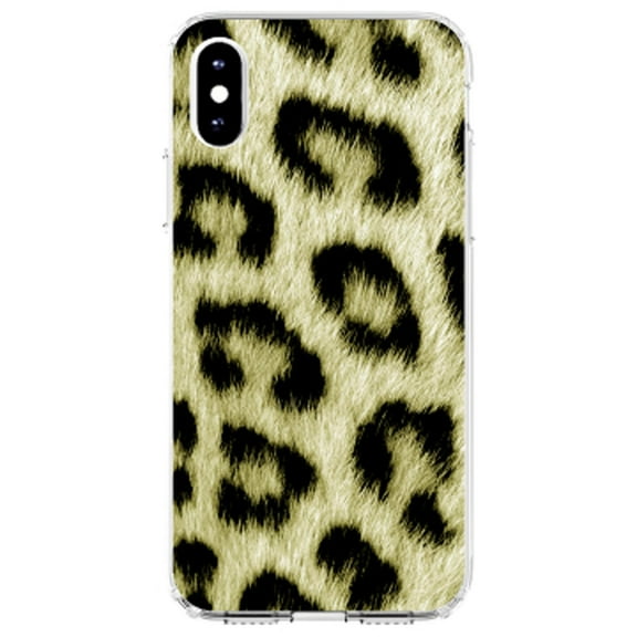 DistinctInk Clear Shockproof Hybrid Case for iPhone X / XS (5.8" Screen) - TPU Bumper, Acrylic Back, Tempered Glass Screen Protector - Yellow Black Leopard Fur Skin Print