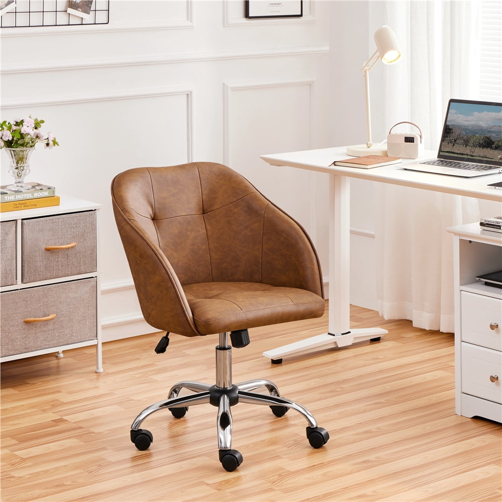 Yaheetech Modern Faux Leather Desk Chair for Home Office,Retro Brown