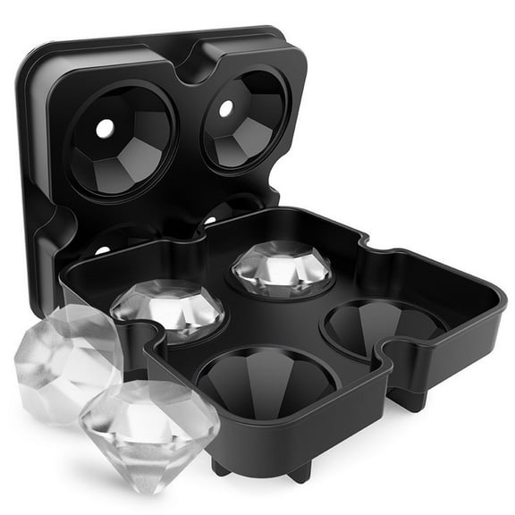 Dengmore Silicone Whiskey Ice Diamond Shape Mold Ice Tray With 4 Holes Lid Ice Tray Mold