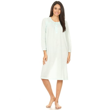 

652 Womens Nightgown Sleepwear Pajamas Woman Long Sleeve Sleep Dress Nightshirt Green 3X