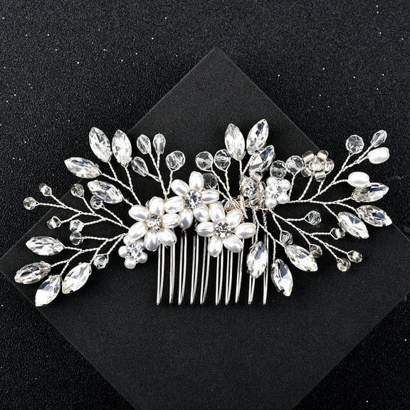 ERDOUY Bridal Flower Wedding Hair Pins Crystal Pearl Hair Combs Clips Headpiece Gold Wedding Hair Accessories Jewelry with Rhinestone for Brides Bridesmaids Women Girls (Silvery)