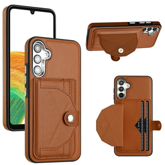 ELEHOLD Leather Wallet Case For Samsung Galaxy A54 5G,Premium Leather Material with Back Card Holders Magnetic Button Full Body Shockproof Luxury Case,Brown