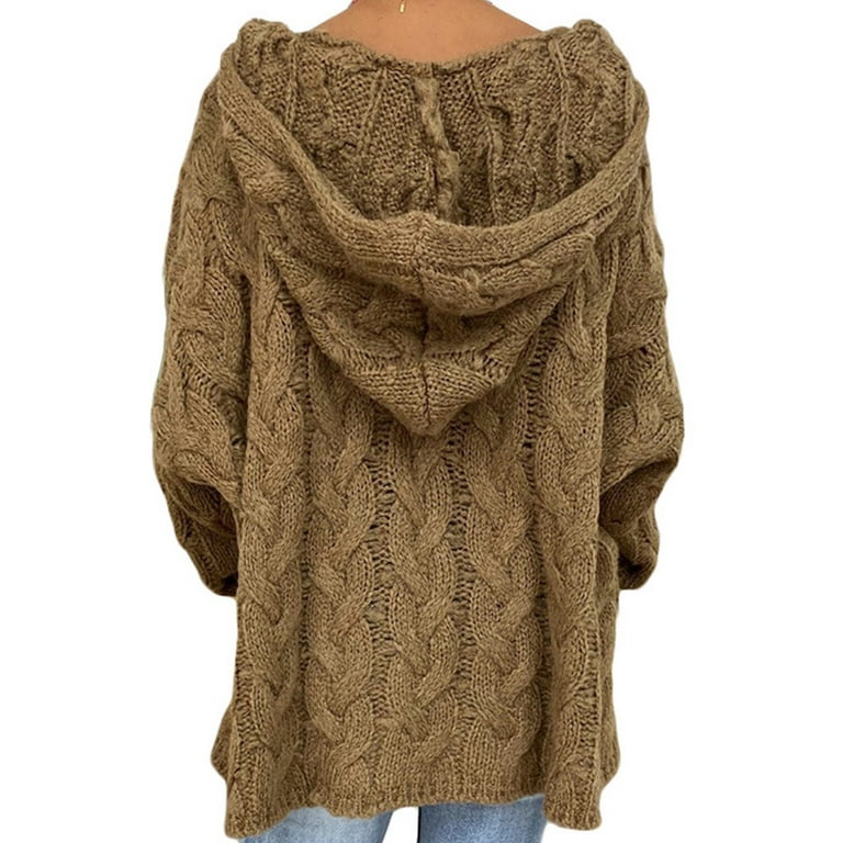 Cable Knitted Sweaters for Women with Hood Loose V Neck Cable Knitted Sweaters for Women with Hood Loose V Neck