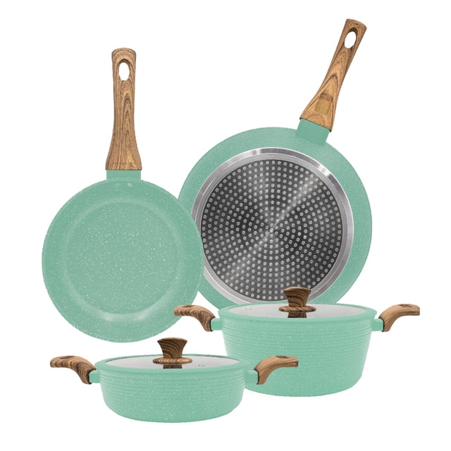 Batería De Cocina Lovecook con Revestimiento De Mármol Verde 6 Piezas