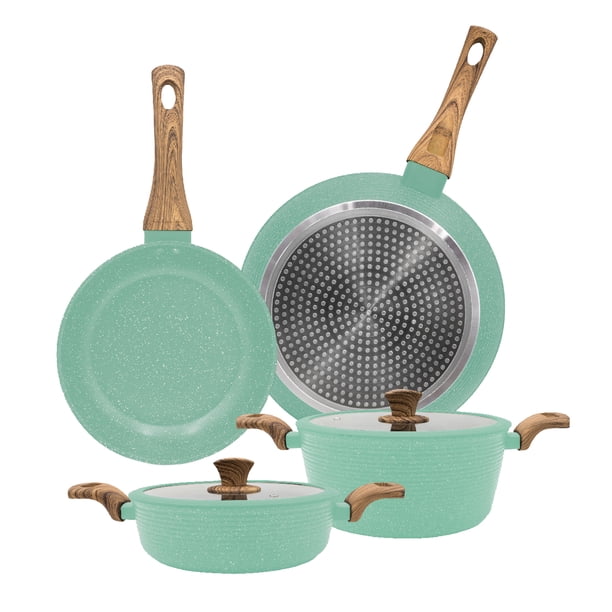 Batería De Cocina Lovecook con Revestimiento De Mármol Verde 6 Piezas
