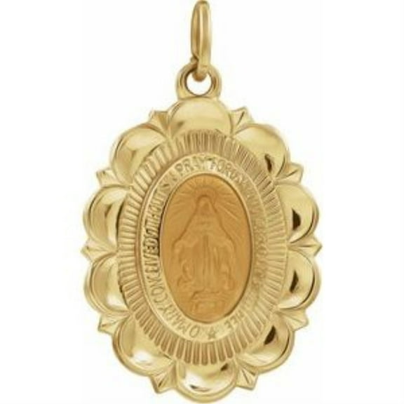 Auriga Fine Jewelry 14K Yellow Gold Oval Miraculous Medal Pendant for Women (L- 22 mm, W- 16 mm)