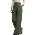 thumbnail image 3 of Straight Leg Corduroy Pants for Women, Relaxed Fit Pants with Elastic Waist and Side Pockets, Vacation Casual Outdoor Wear | VerBelle,Army Green L, 3 of 9