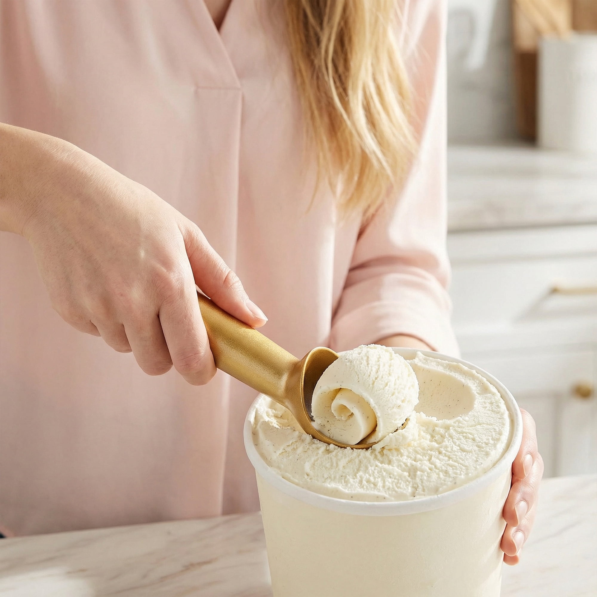 Unique Bargains Stainless Steel Ice Cream Scoop with Handle Gold 1