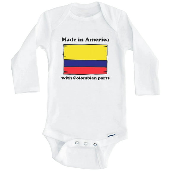 Made In America With Colombian Parts Funny Colombia Flag One Piece Baby Bodysuit (Long Sleeve), 0-3 Months White