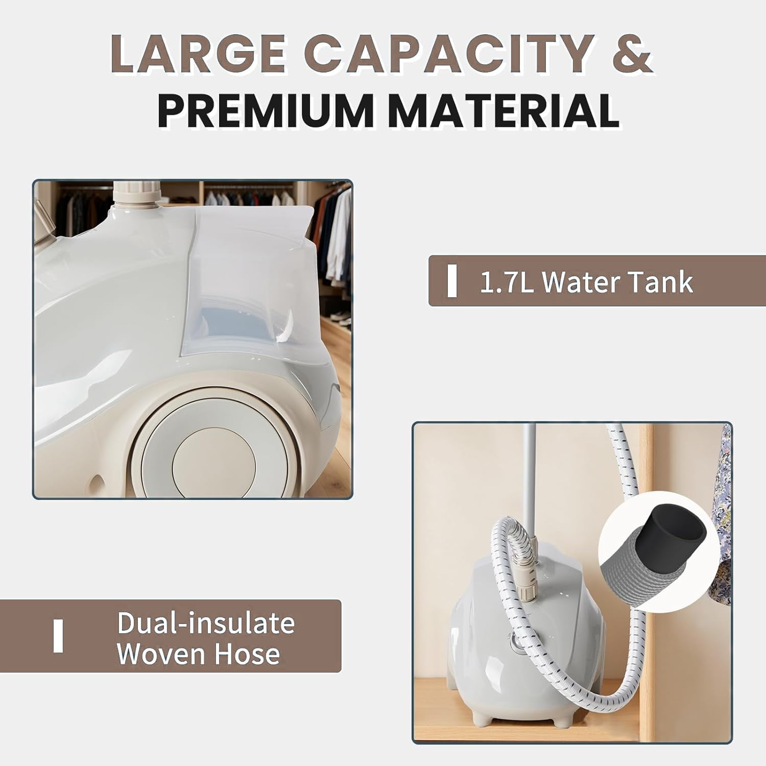 Garment Steamer for Clothes Standing, Heats in 45 Seconds with 1500W Power, 1.7L Water Tank for 55 Min Steaming, Includes Wheels for Easy Mobility, Standing Steamer Wrinkle Remover