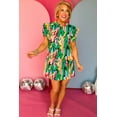 thumbnail image 5 of Women's Green Abstract Print Mini Dress with Frilled Neck and Ruffled Sleeves, 5 of 7