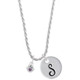 thumbnail image 1 of Delight Jewelry Silvertone Mini Paw with Purple Crystal Silvertone Script Initial Disc - S - Charm Necklace, 20"+3", 1 of 4