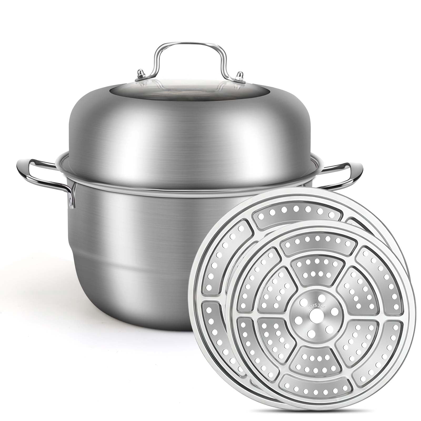 SSAWcasa Steamer Pot for Cooking 11 inch, 2 Tier Multipurpose Steaming Pot with Lid - Vegetable, Dumpling, Stock, Sauce (6Qt)