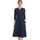 thumbnail image 1 of Allegra K - Vestido de manga 3/4 para mujer, cuello en V, elegante, línea A, para trabajo, negocios, formal, con bolsillos, Azul marino, Small, 1 of 7