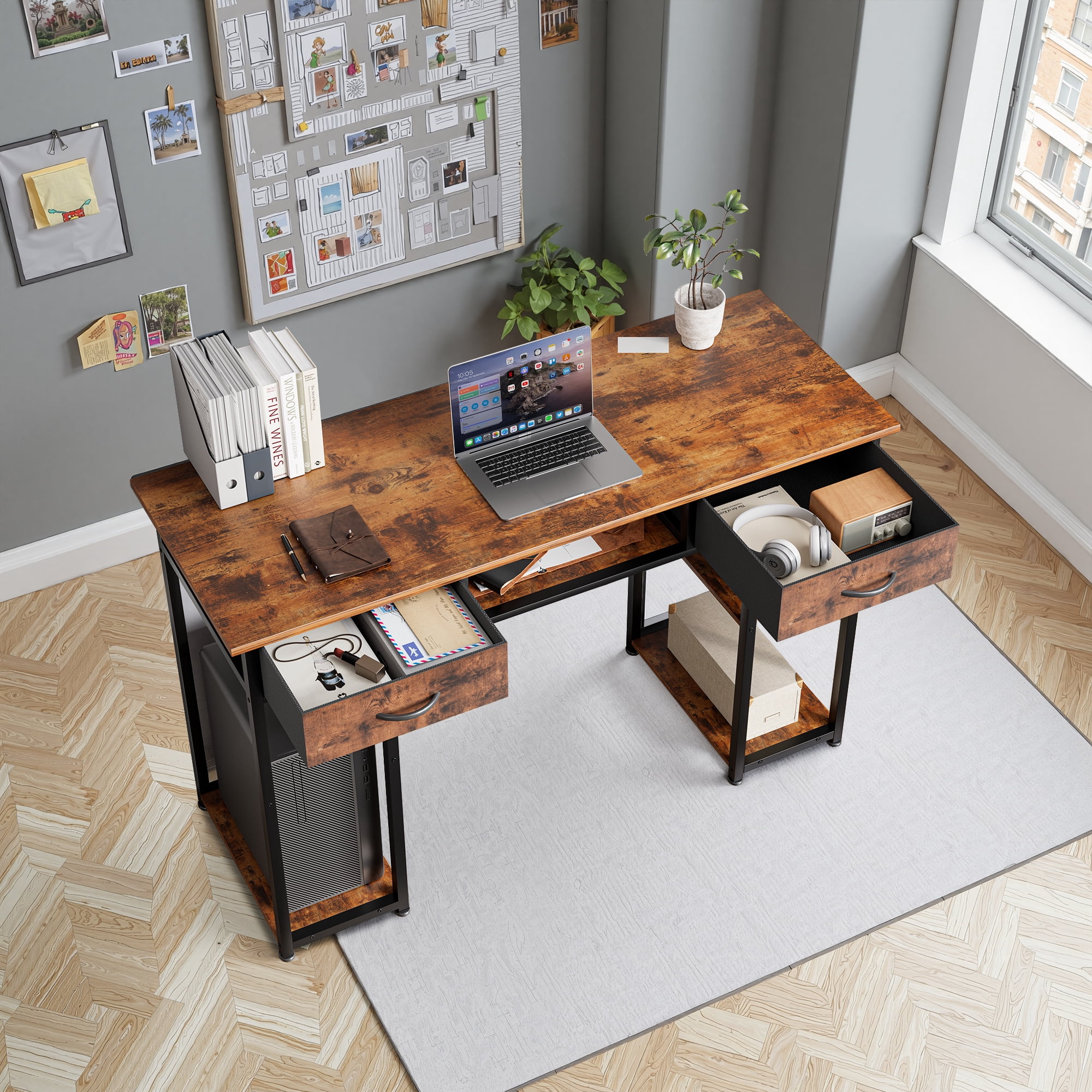 MAYEERTY 48in Adjustable Small Computer Desk, Metal Writing Study Table with Storage and Headphone Hook, Home Office