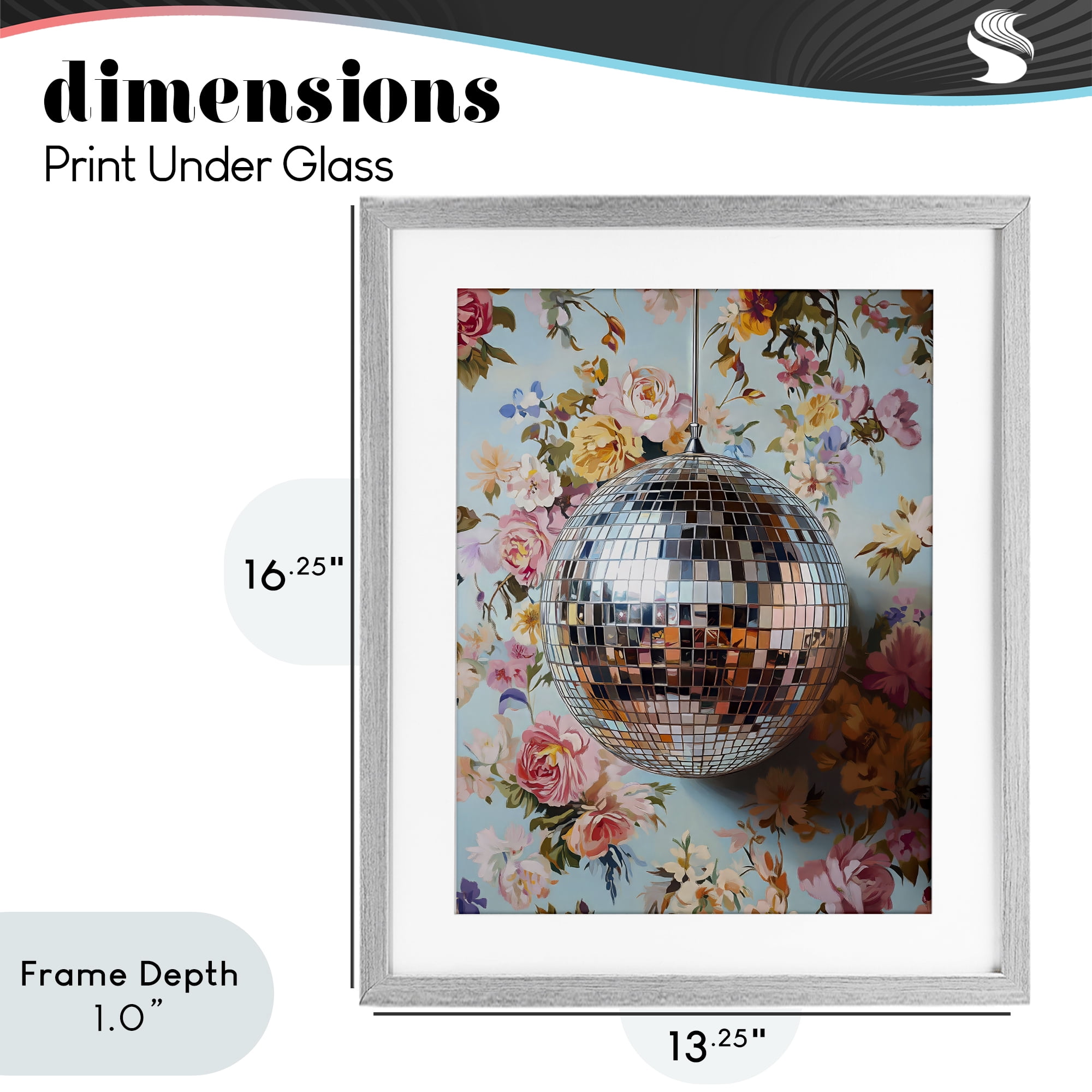 Stupell Industries Floral Disco Ball Reflection Gray Framed Print Under Glass, design by LSR Design Studio