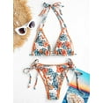 thumbnail image 1 of ZAFUL Women Swimsuit Plant Print Braided Trim Ribbed String Bikini Set Orange S, 1 of 5