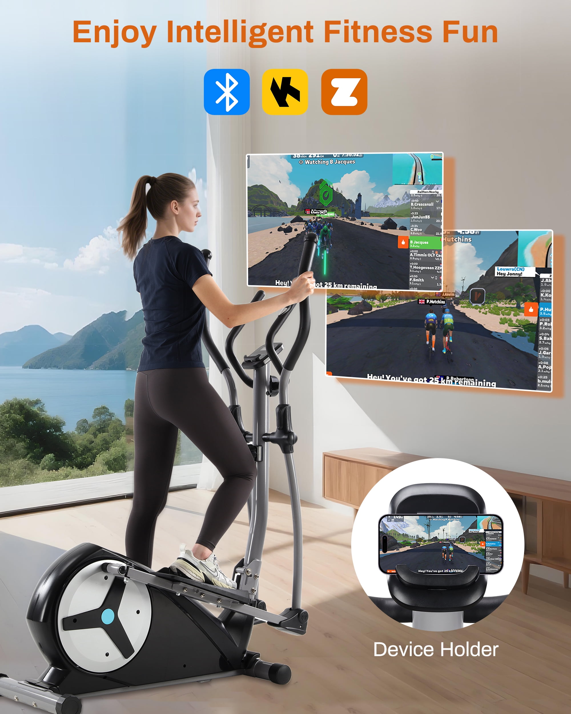 BORGUSI Elliptical Exercise Machine, Magnetic Elliptical Machine for Home, Hyper-Quiet Elliptical Training Machines 16 Resistance Levels, Pulse Sensor, LCD Monitor 400LB Weight Capacity