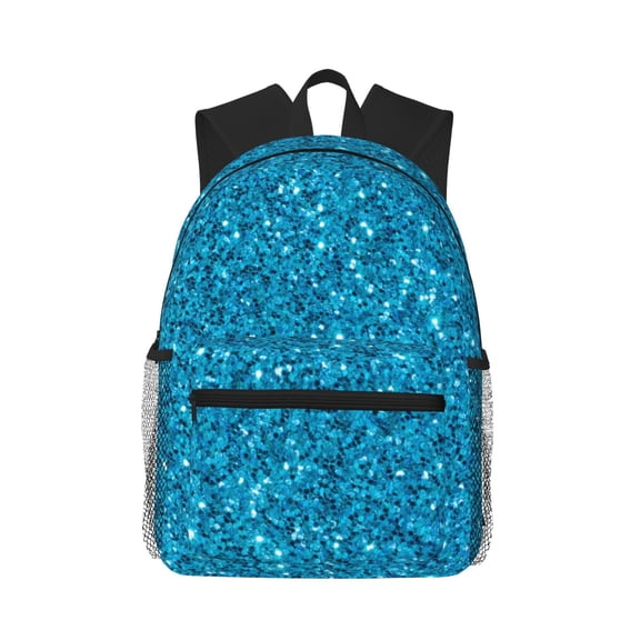Vsdgher Blue Glitter Print Unisex Large Capacity Bookbag Schoolbag Casual Daypack for High School/College/Teens/Travel/Work
