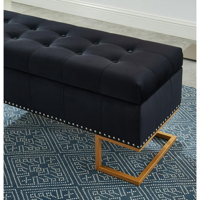 Imperial Capitonné Double Ottoman Avec Des Clous Et De La Base (Noir)