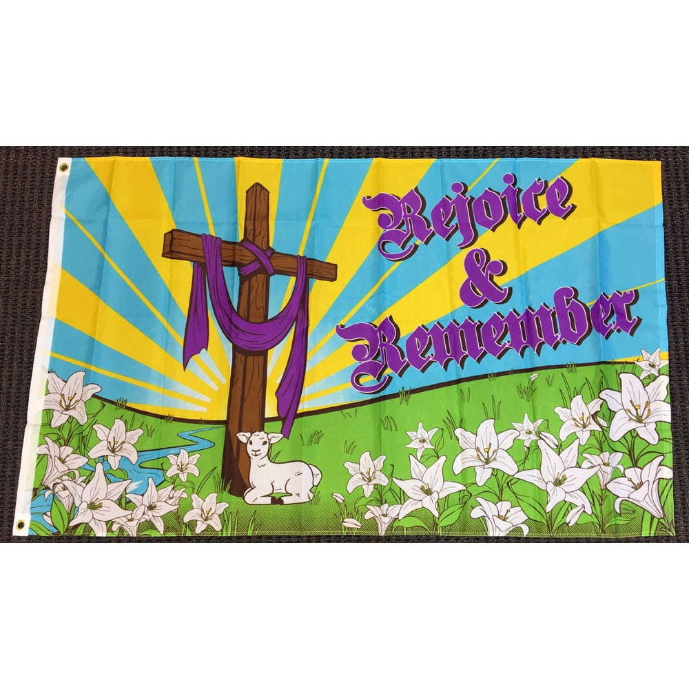 3X5 Rejoice and Remember Easter Cross Religious Flag Garden Outdoor