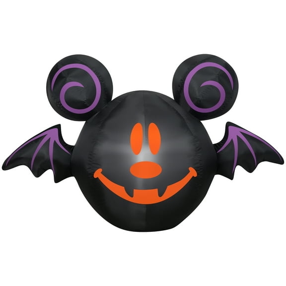 Gemmy Airblown Inflatable Mickey Mouse as Jack O' Lantern Bat, 3 ft Tall, Black