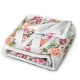 thumbnail image 2 of Wijzvio Letter W Flower Graphic Throw Blanket Soft Fuzzy Fleece Blanket For Couch Bed Living Room Decoration 80"X60", 2 of 9