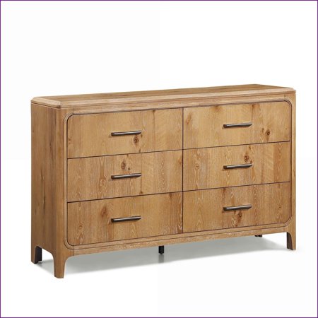 Dressers Contemporary 6-Drawer Natural Wood Finish Dresser | Wood | Natural Wood+Brown