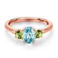 thumbnail image 3 of Gem Stone King 18K Rose Gold Plated Silver Blue Zircon and Green Peridot Engagement Ring for Women | 1.66 Cttw | Oval 7X5MM | Gemstone Birthstone | Size 7, 3 of 6