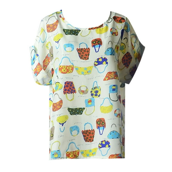 Puntoco Women Blouses Clearance Women'S Scrubs Top Uniform Working Clothing Print V Neck Short Sleeve Tops with Pocket White