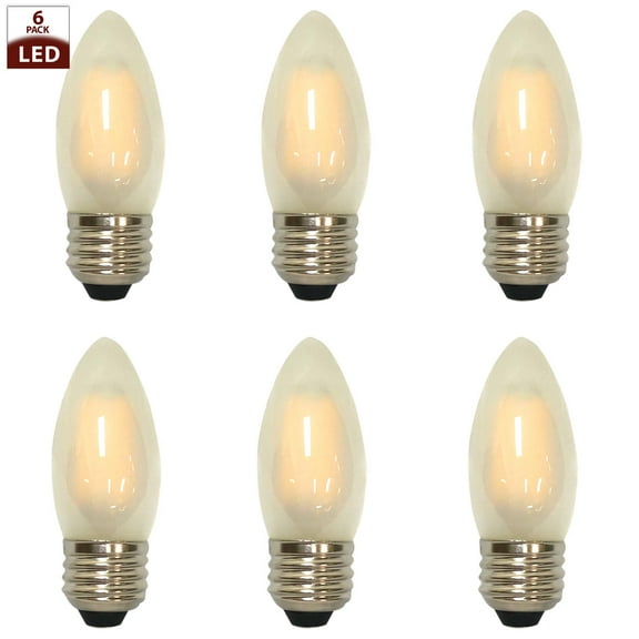 Royal Designs Decorative Frosted Indoor or Outdoor Candle Shape C35 Edison E26 Medium Base Dimmable LED Light Bulbs, 6 Pack
