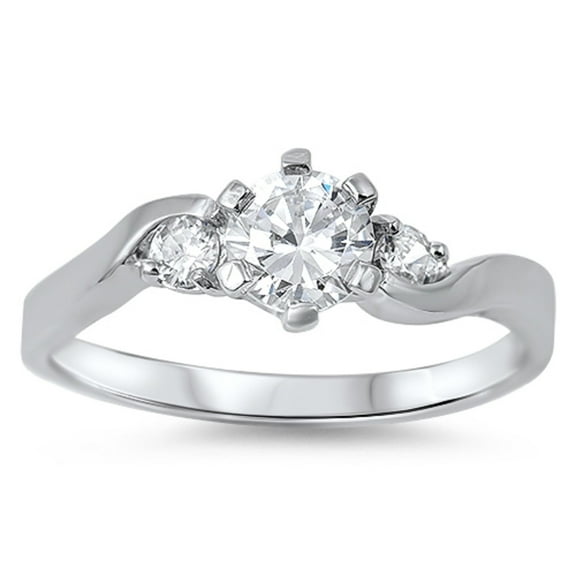 Round Clear CZ Twisted Ring Sterling Silver Size 4