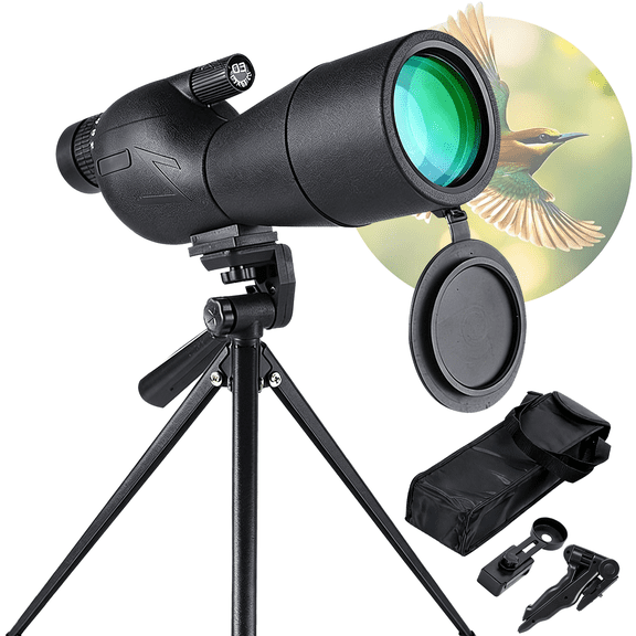 PokEpic 25-75x60 Spotting Scope with Tripod and Phone Adapter Lens for Bird Watching