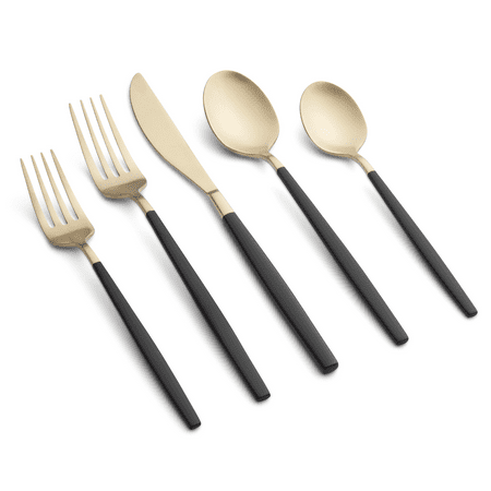 Graze by Cambridge Kiki Black & Champagne Satin Forged 18/0 Stainless Steel 20-Piece Flatware Set, Service for 4
